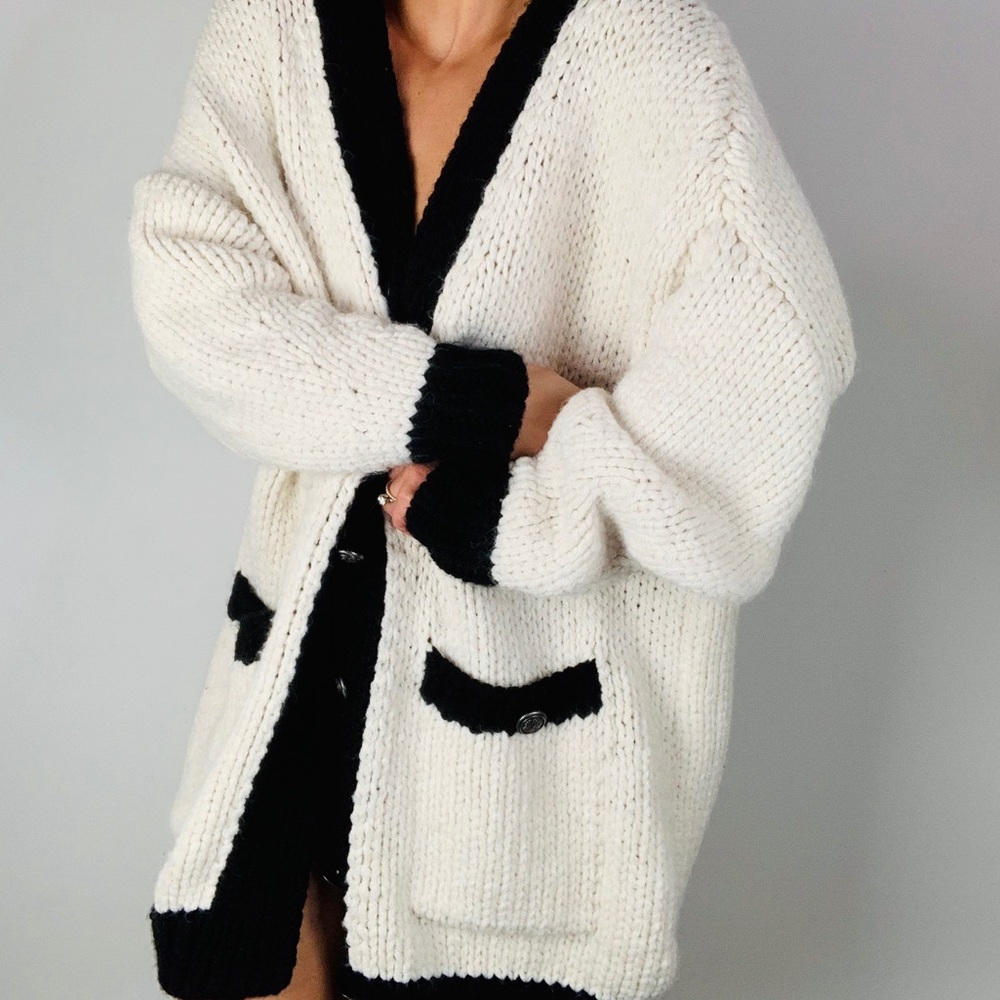 Zara White chunky knit oversized cardigan sweater - Picture 6 of 11